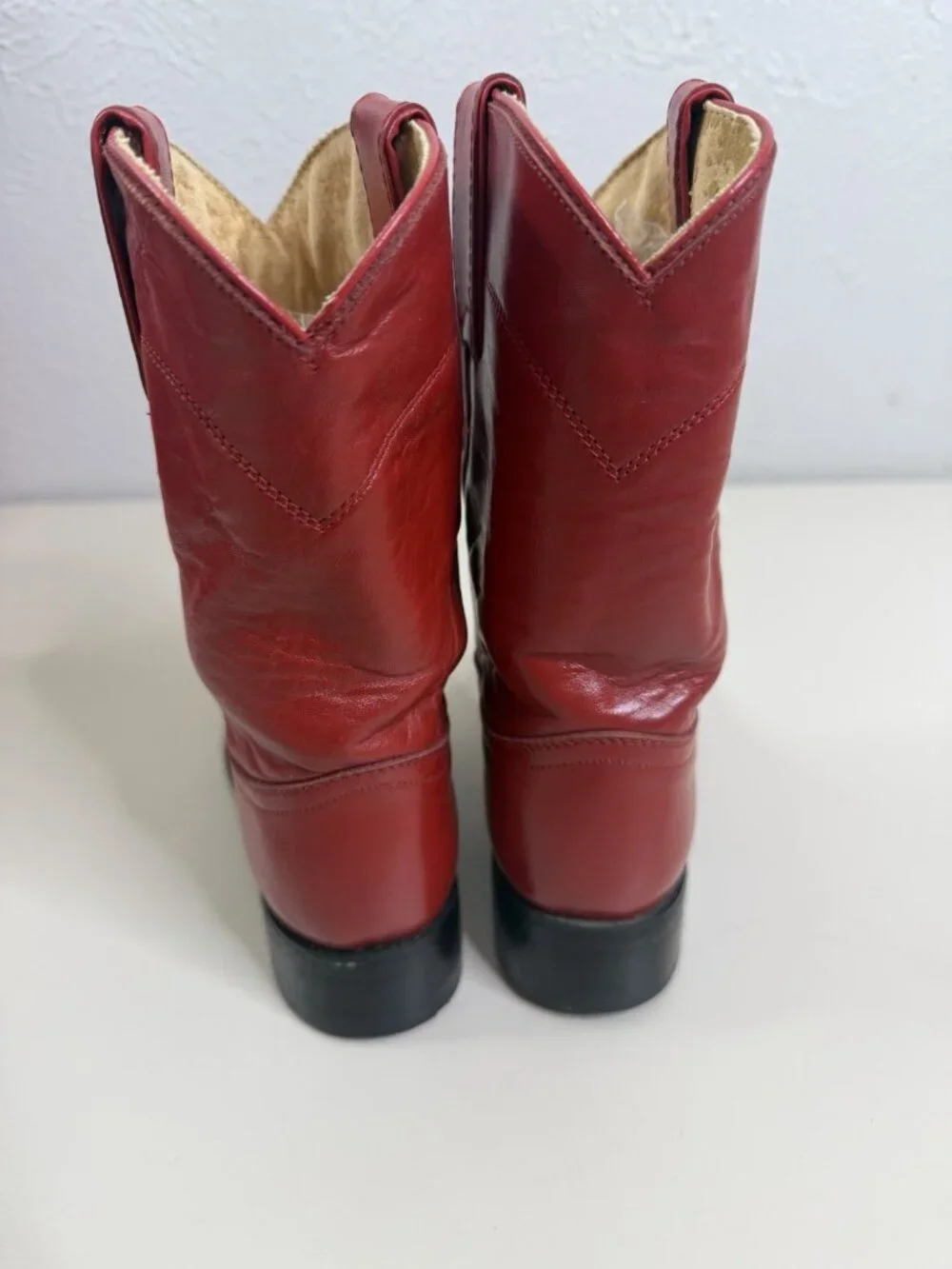 VTG Justin 3D Youth Red Leather Roper Boots Western GUC